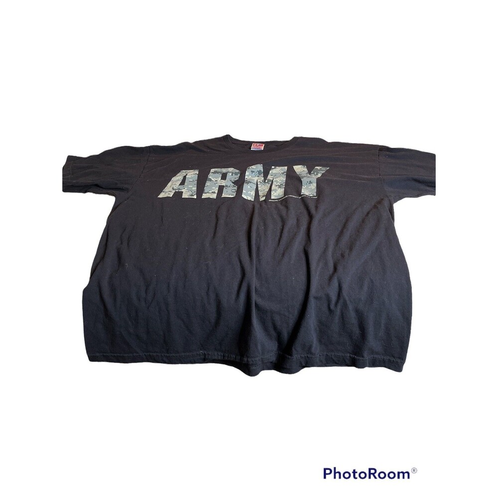 Men’s 2X Tee Army Official Product of U.S. Army Made in America Black  w green